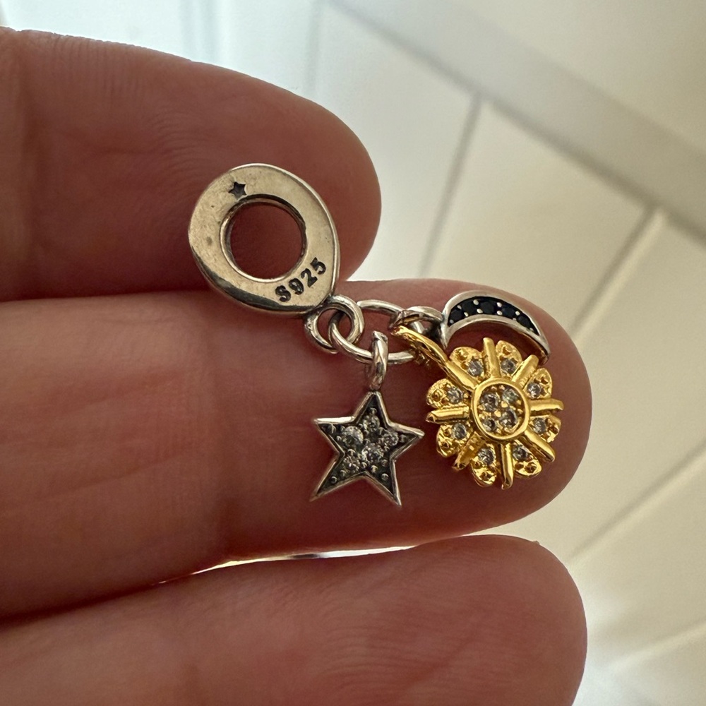 Silver and Gold Star and Sun Charm